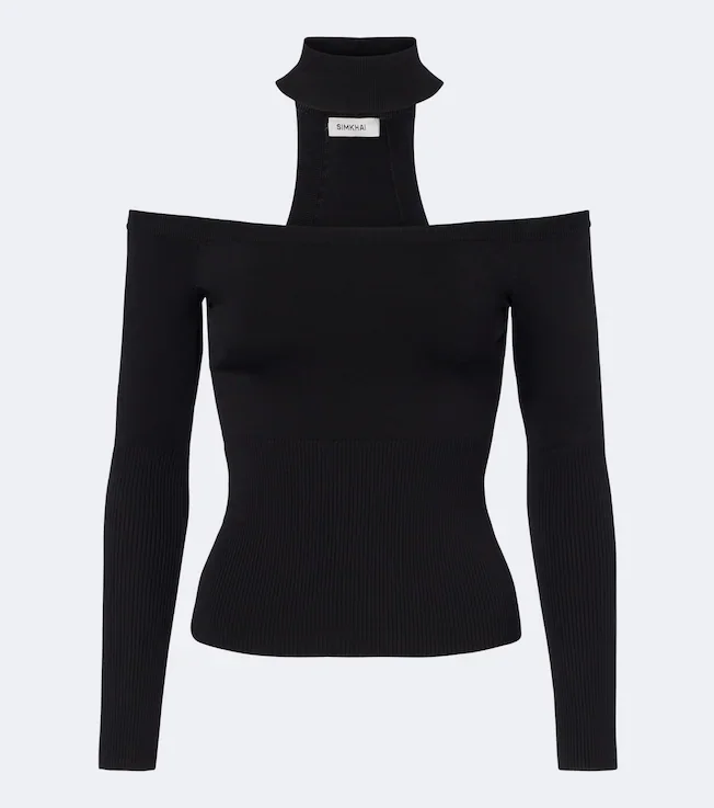 Lila off-shoulder ribbed-knit top