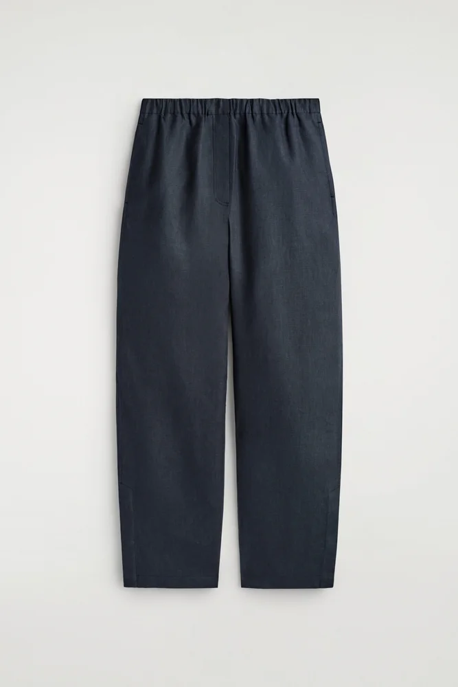 Elasticated Linen Barrel-leg Pants