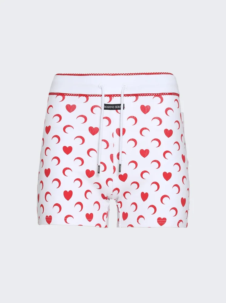 Moon Heart Mini Shorts WHITE AND RED