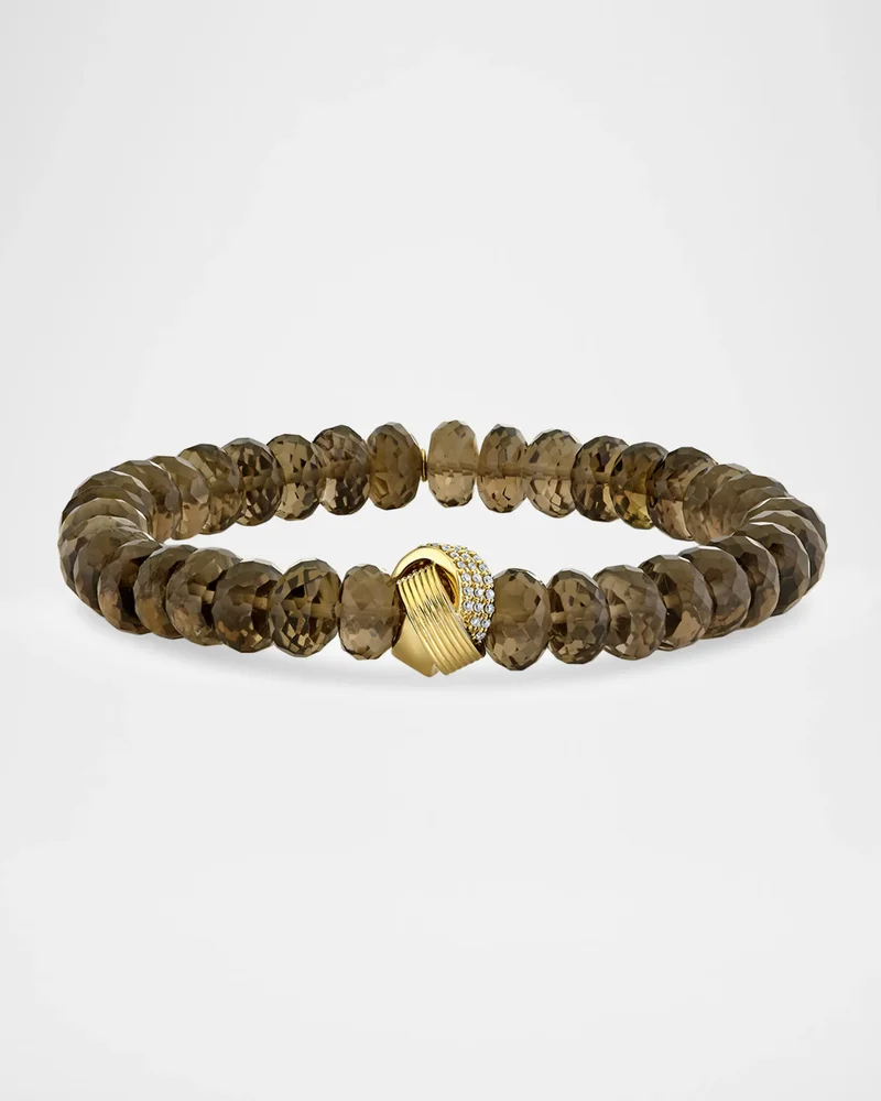 14K Diamond Tri-Linked Rondelle on Smokey Quartz Bracelet