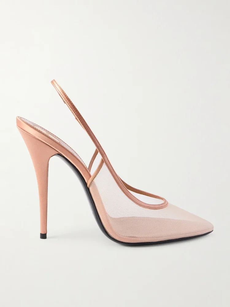Anita satin-trimmed mesh slingback pumps
