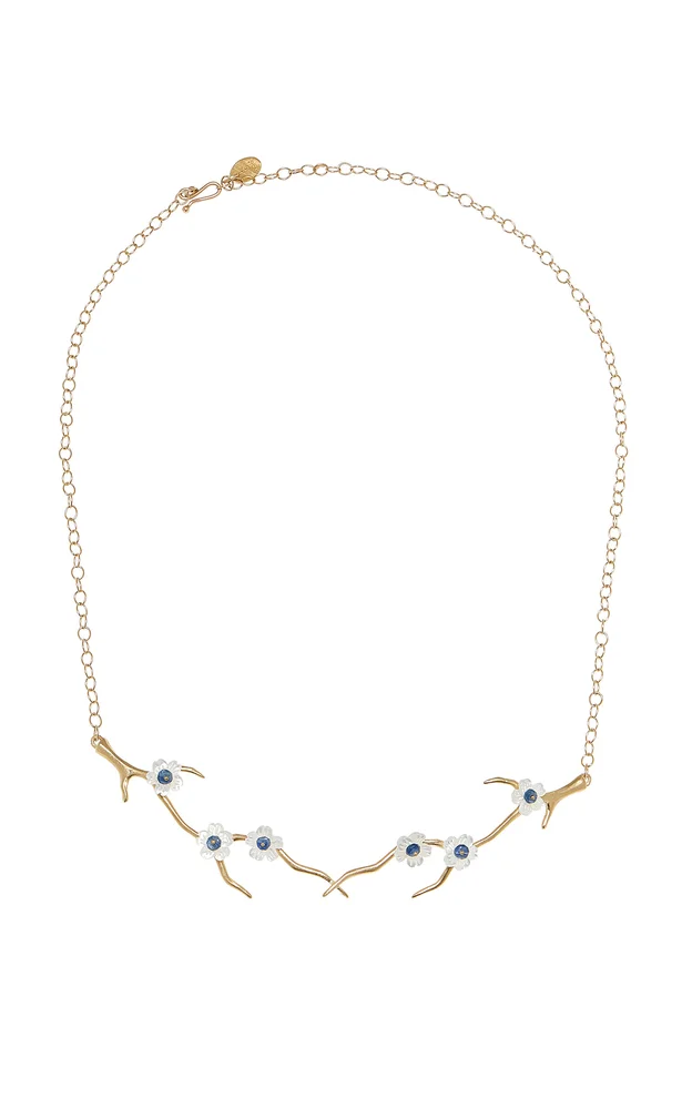 Mother of Pearl and Sapphire Blossom Branch Choker Necklace