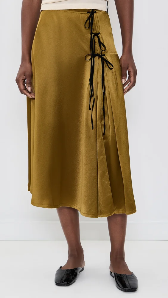 Fluid Satin Tie String Midi Skirt