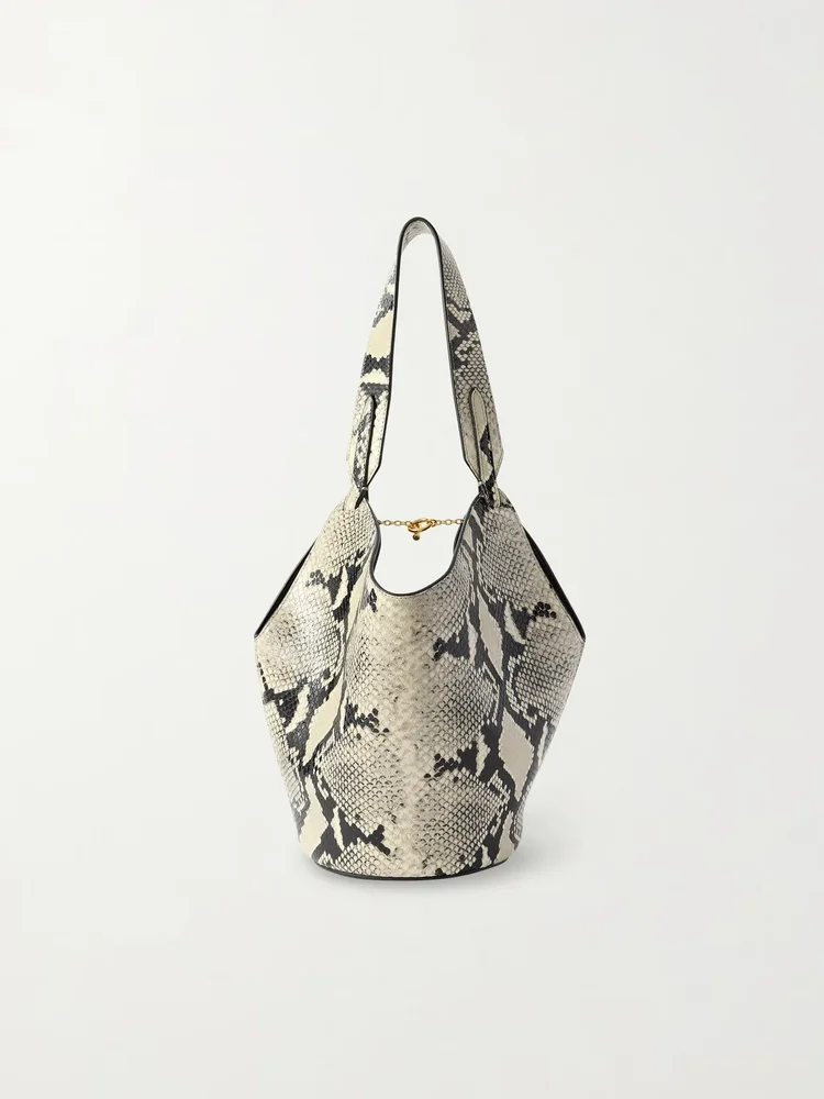 Lotus mini snake-effect leather tote
