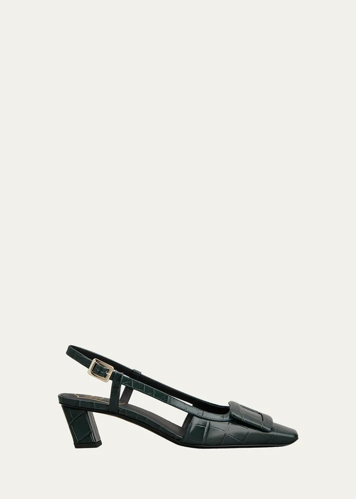Belle Vivier 45MM Croc-Embossed Leather Slingback Pumps