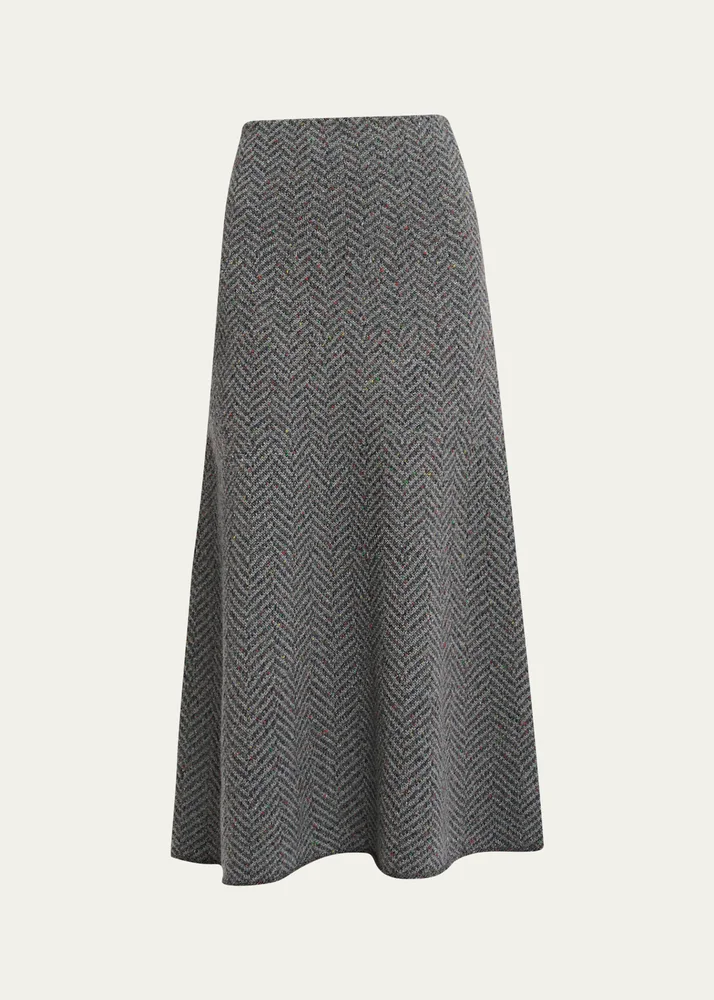 Camden Cashmere Speckled Herringbone Maxi Skirt