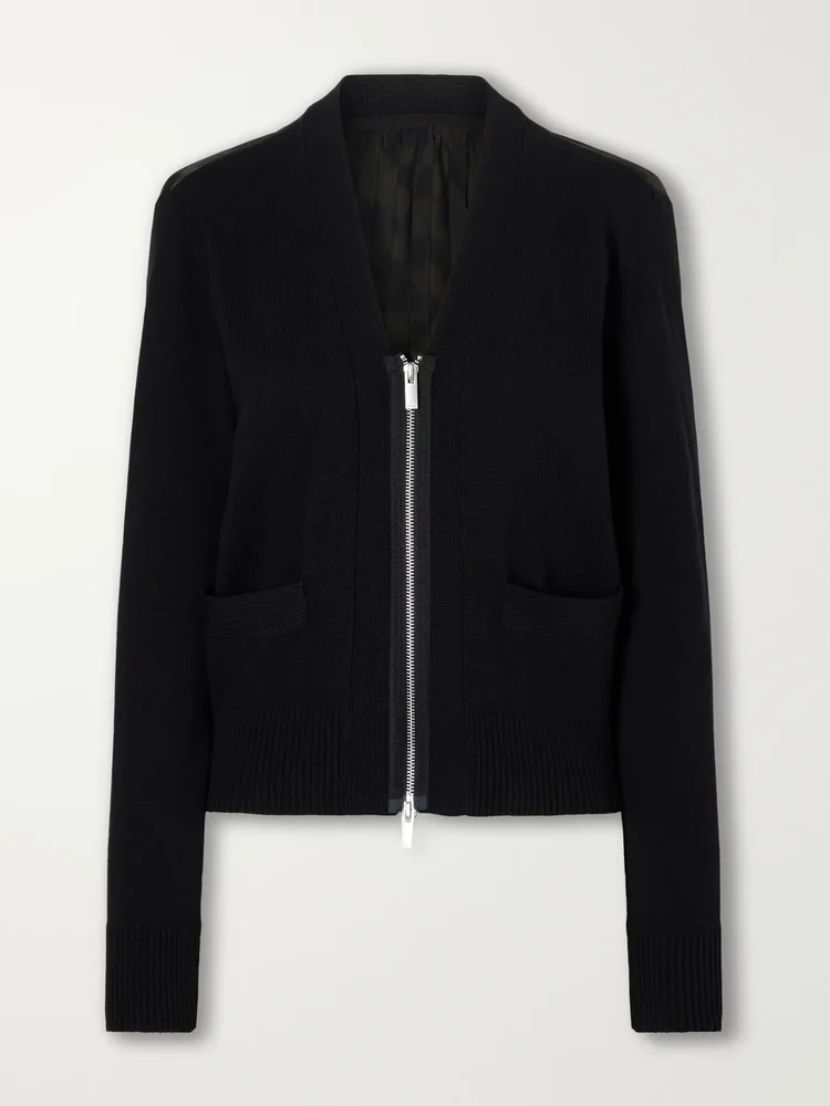 Cotton-blend zip-up cardigan