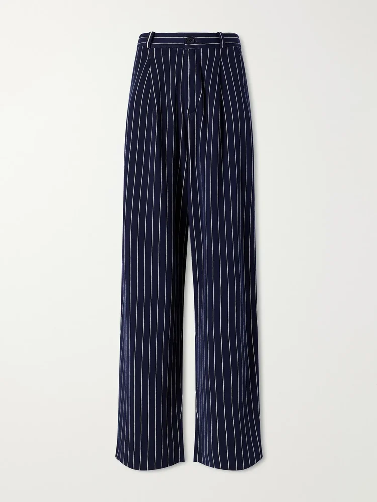 Carpenter pinstriped cotton and silk-blend knit straight-leg pants