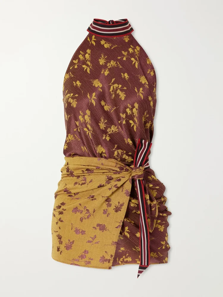 floral jacquard silk cloque blouse