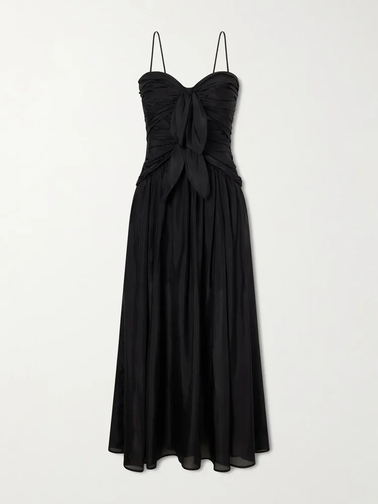 aster cutout gathered silk chiffon midi dress