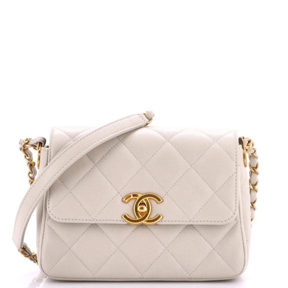 CC Turnlock Chain Flap Bag Quilted Caviar Small