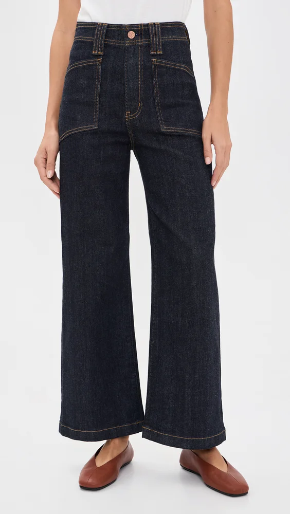 Valley Girl High Rise Patch Pocket Wide Ankle Jeans