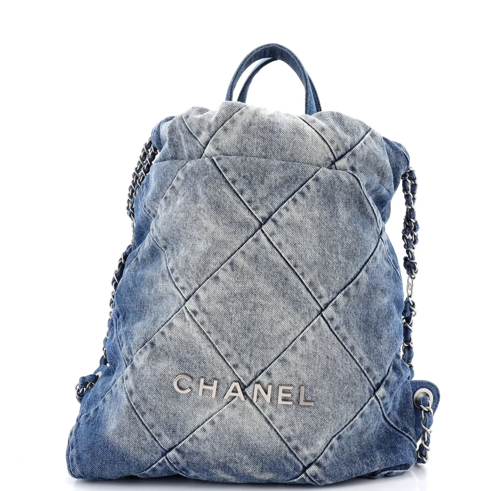 Chanel 22 Chain Backpack Quilted Denim Medium