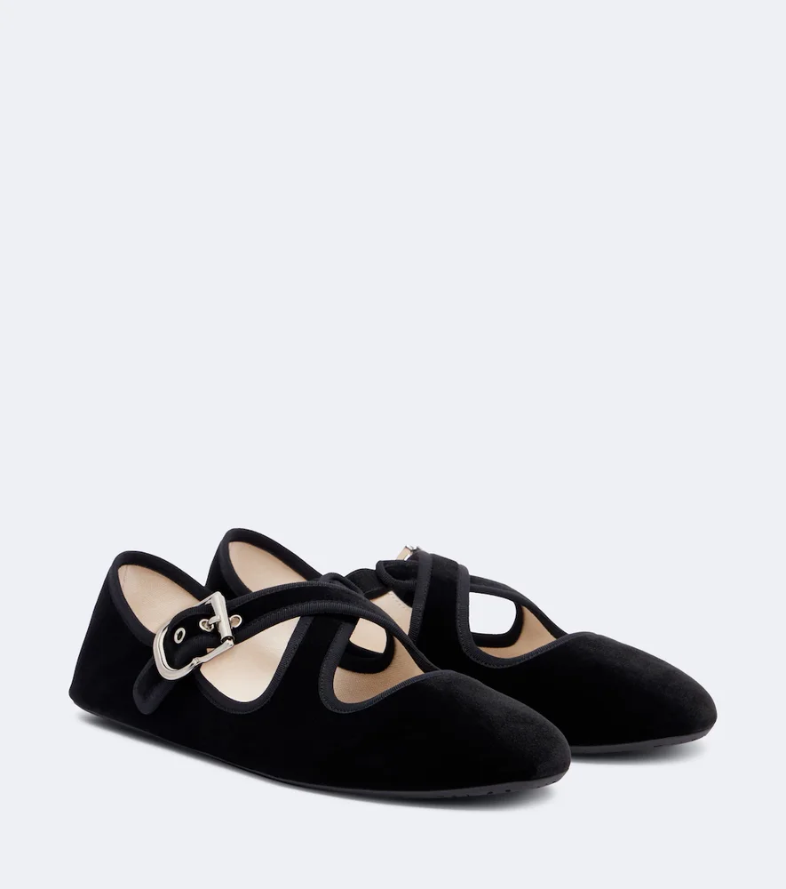 La Criss-Cross velvet Mary Jane flats