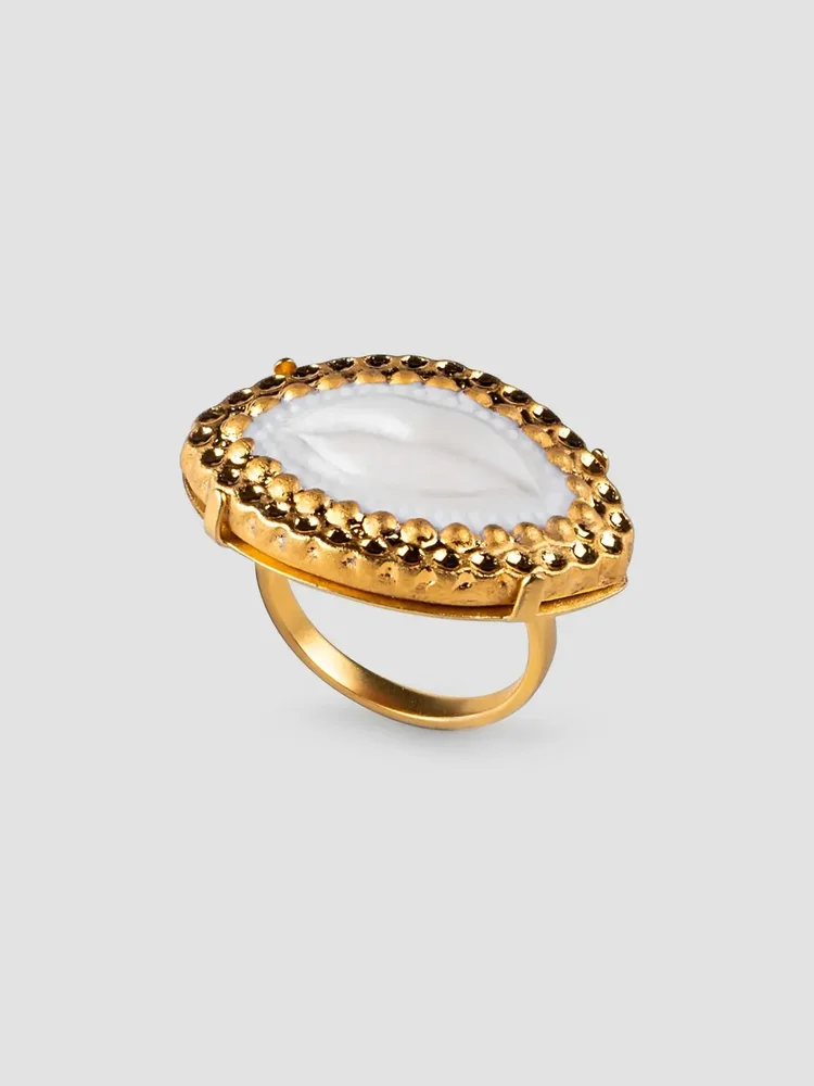 Kiss 18K-Gold-Plated & Porcelain Ring