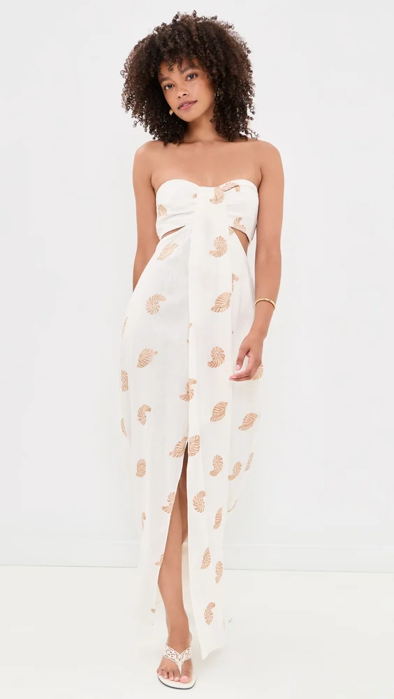 Embroidered Shell Linen Maxi Dress