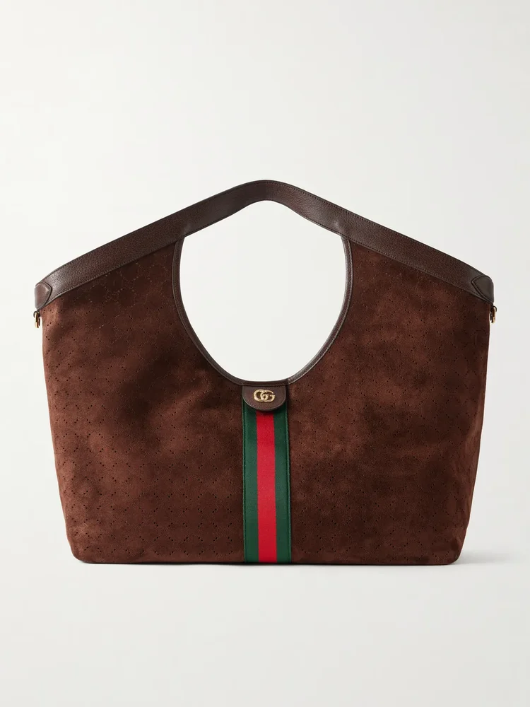 Gucci Giglio web-trimmed suede tote