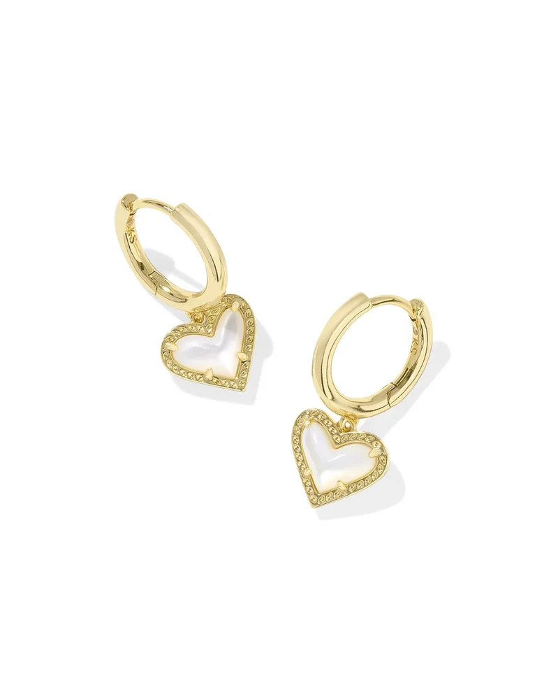 Ari Heart Gold Huggie Earrings in Ivory Mother-of-Pearl