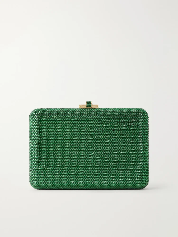 Slim Slide crystal-embellished gold-tone clutch