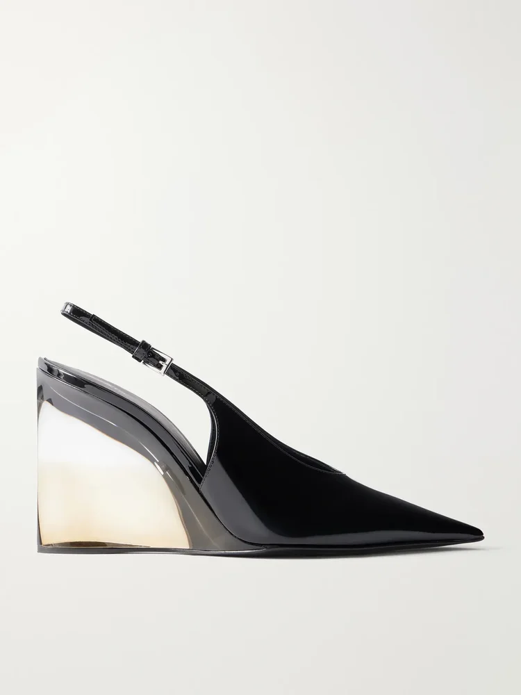 110 patent leather wedge pumps