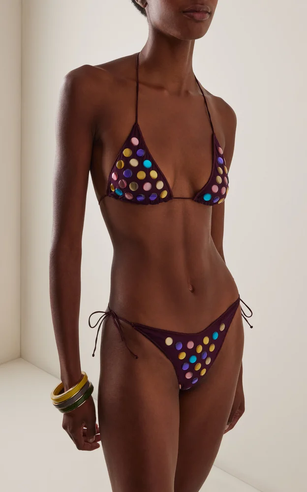 Bubble Embellished Knit Bikini Set