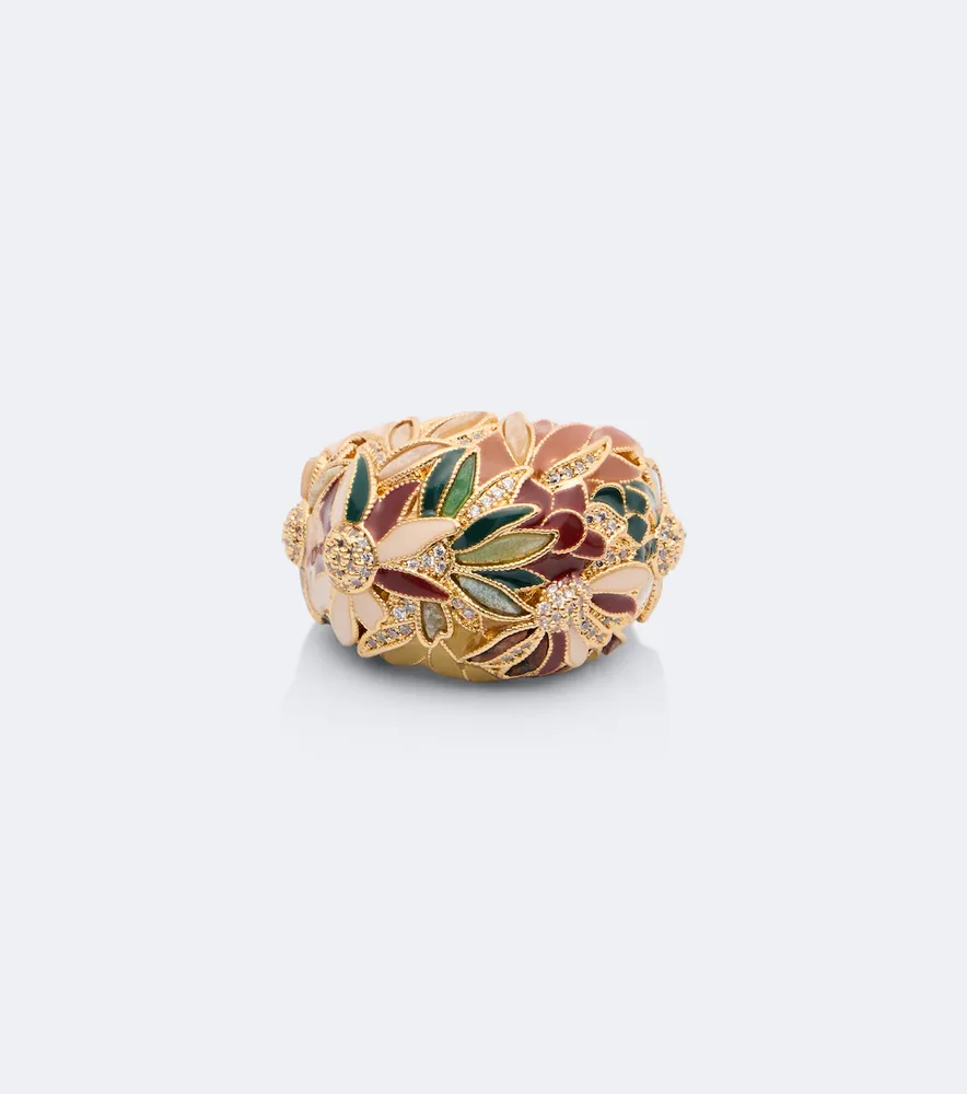 Botanica embellished 16kt gold-plated ring