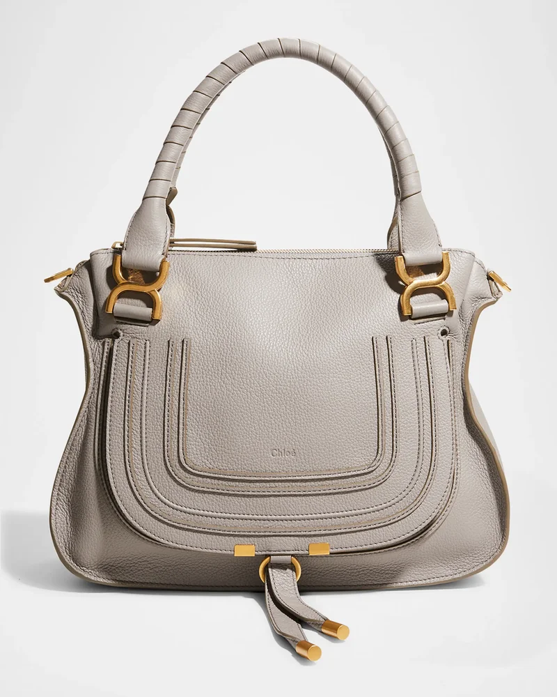 Chloé Marcie Medium Double Carry Satchel Bag in Grained Leather