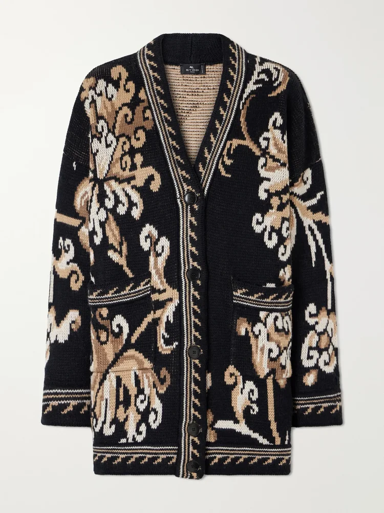 jacquard knit wool cardigan