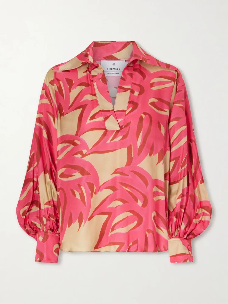 Ismene printed silk-blend satin blouse