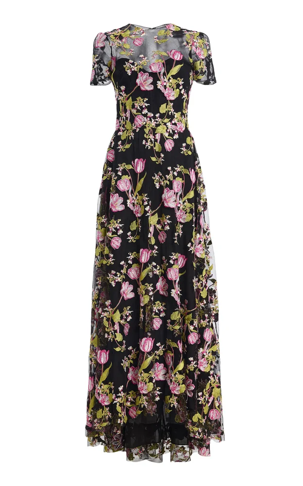 Embroidered Illusion Maxi Dress
