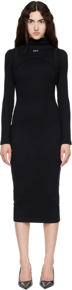 Black Off Stamp Rib Round Maxi Dress
