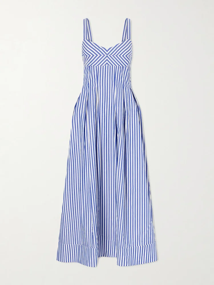 Madeline pleated striped cotton-poplin maxi dress
