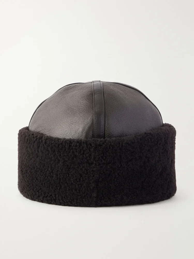 Dallen shearling-trimmed leather beanie