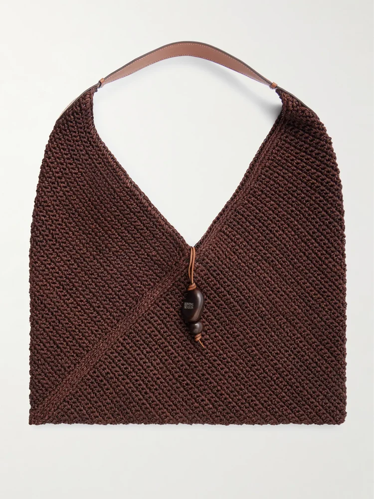 Origami large leather-trimmed fique tote