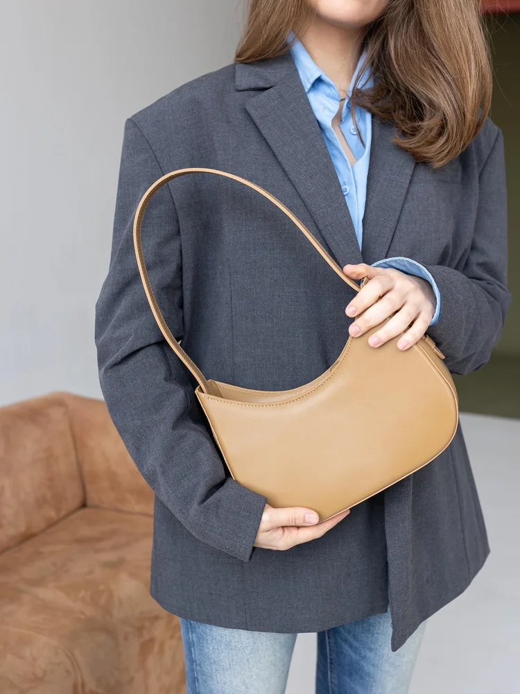 Half Moon Leather Shoulder Bag