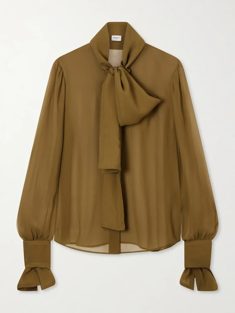 crepe mesh silk blouse