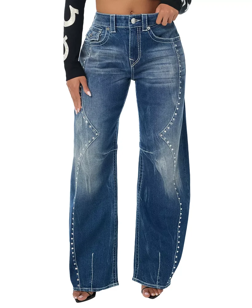 Bailey High-Rise Wide-Leg Studded Jeans