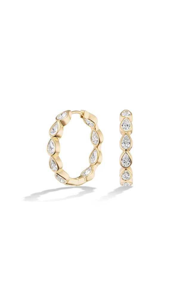 14K Yellow Gold Diamond Hoop Earrings