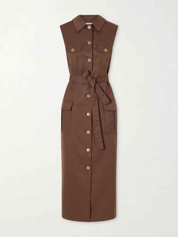 Mary Angel belted silk and linen-blend midi dress