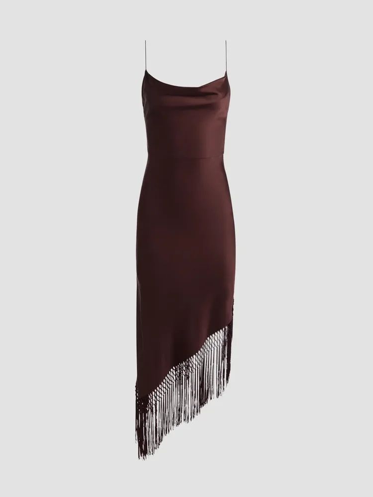Harmony Drapey Slip Fringe Midi Dress