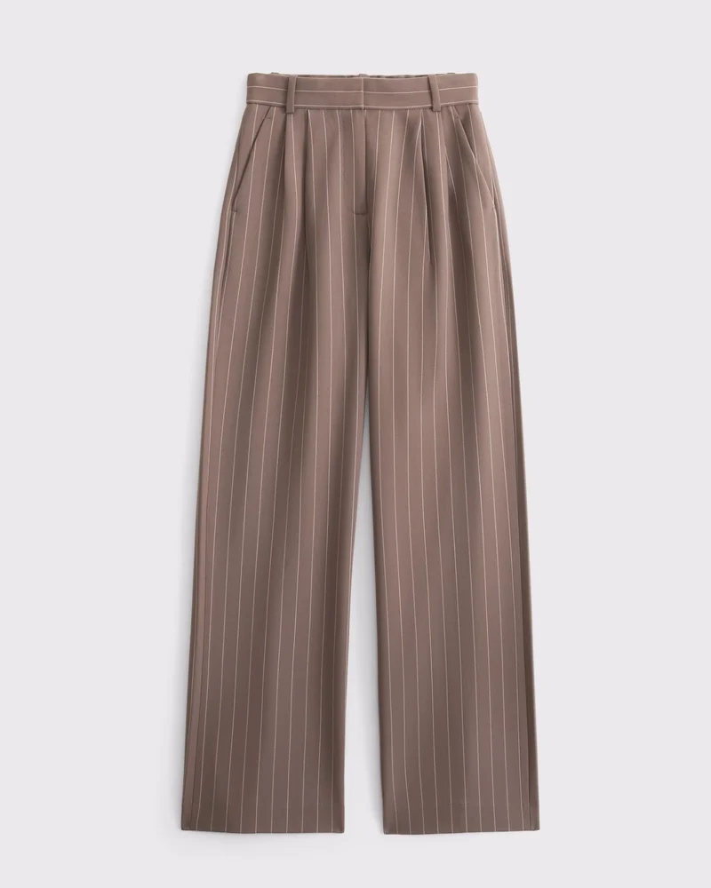 A&F Sloane Tailored Wide Leg Pant, Brown Pinstripe