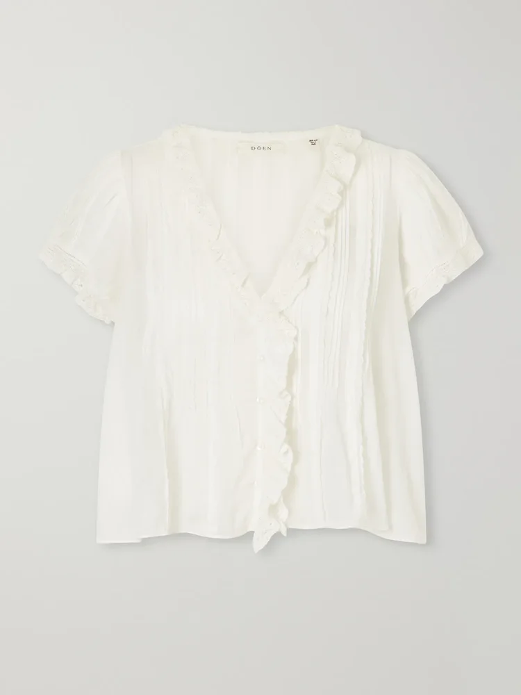Helena lace-trimmed organic cotton blouse