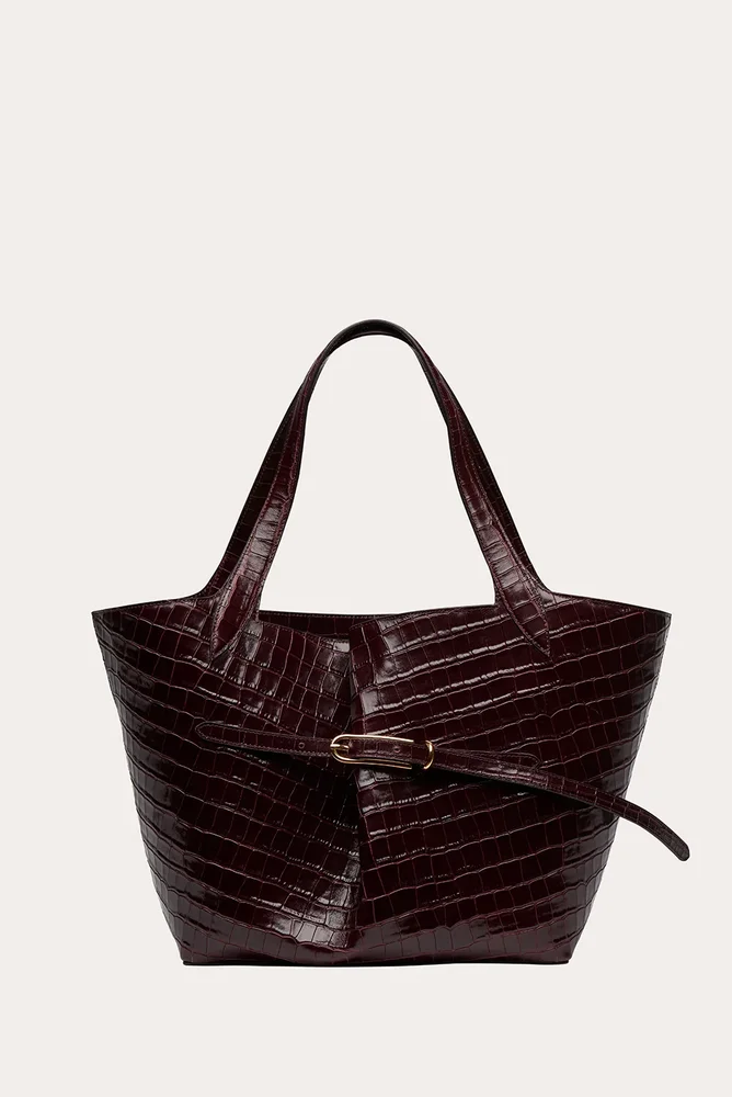 Belted Tote Burgundy Croc