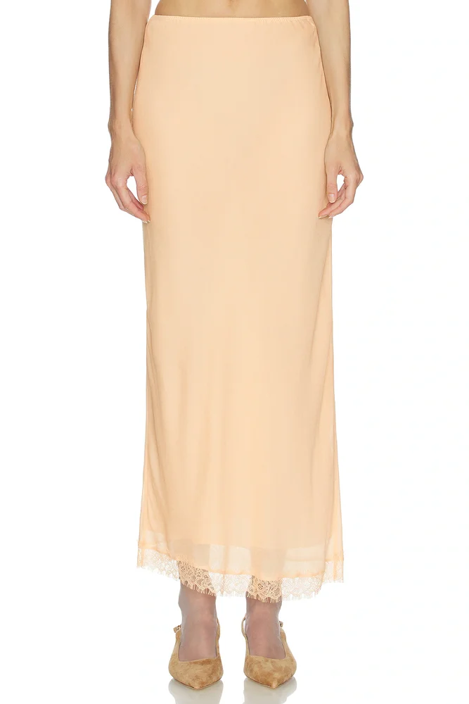 Viscose Satin Slip Skirt With Lace