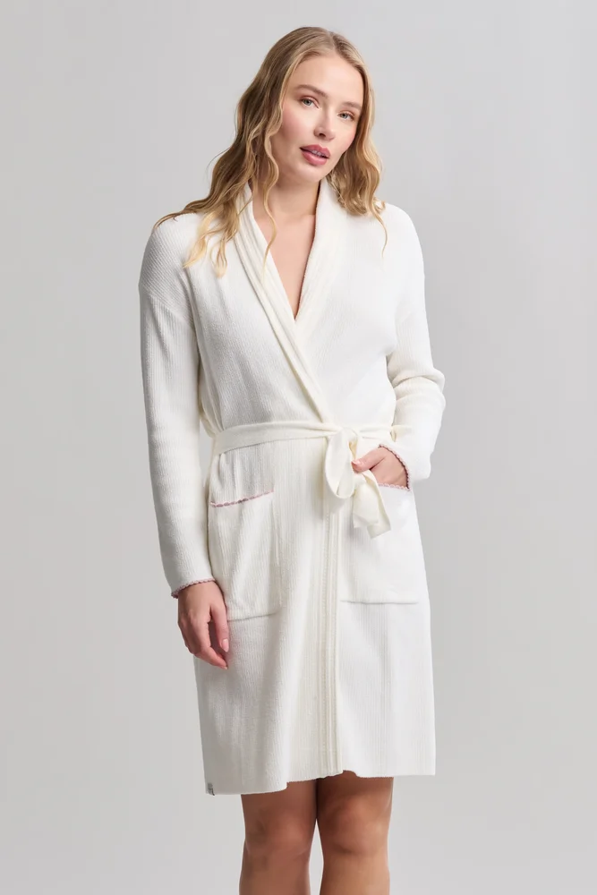 CozyChic Ultra Lite Contrast Scallop Ribbed Robe, Pearl