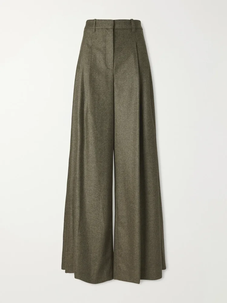 Avery stretch wool and cashmere-blend herringbone wide-leg pants