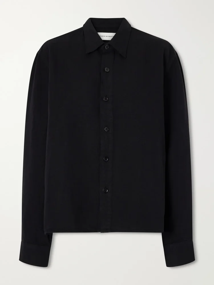 Hithe garment-dyed cotton and linen-blend shirt