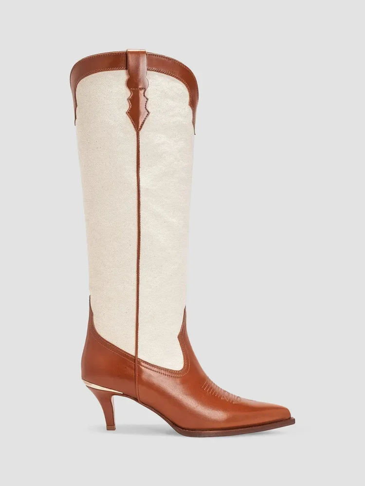 Lucile Leather & Canvas Cowbow Boots