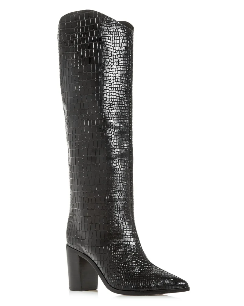 Women's Maryana Croc-Embossed Block Heel Pointed-Toe Tall Boots
