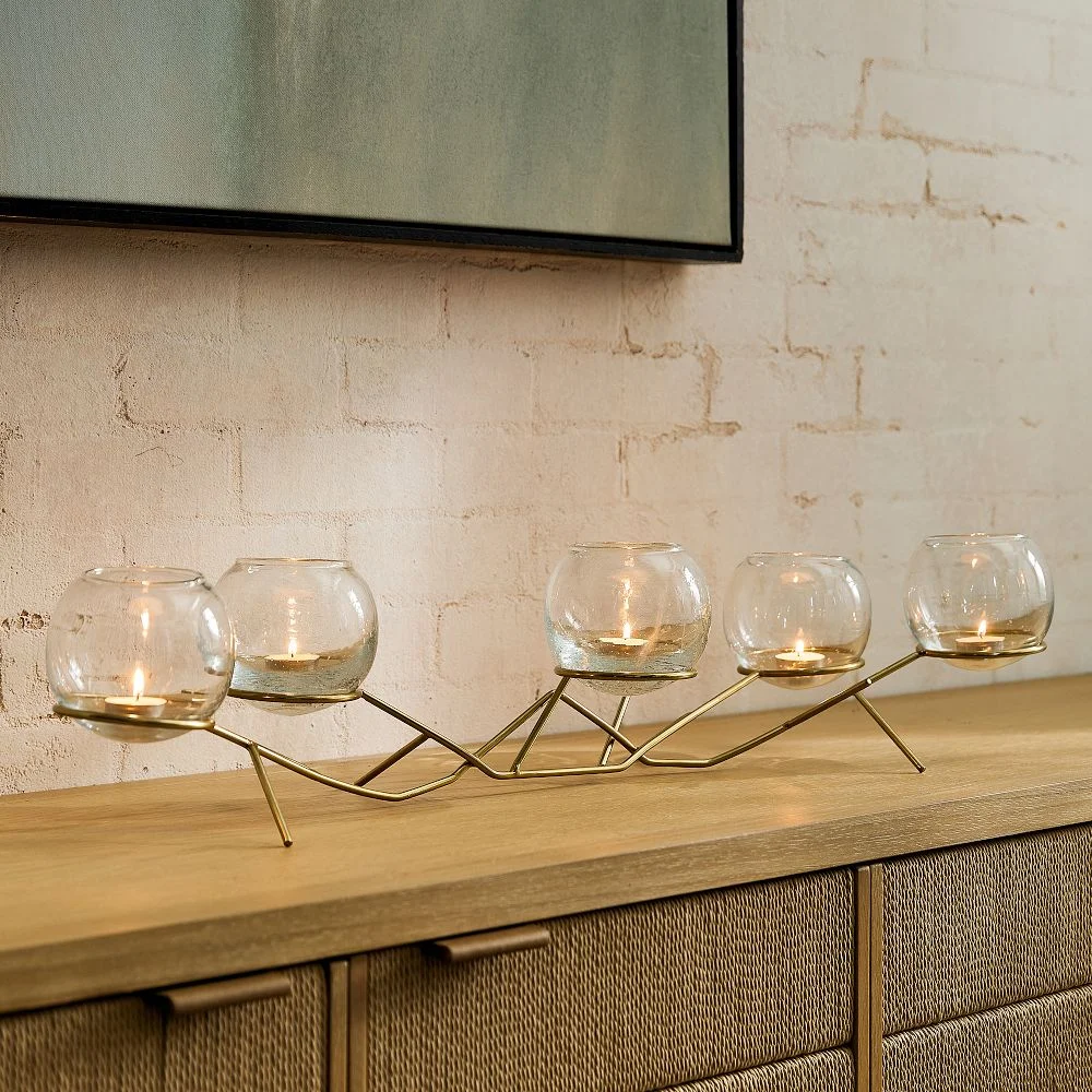 Brass & Glass Globe Votive Centerpiece